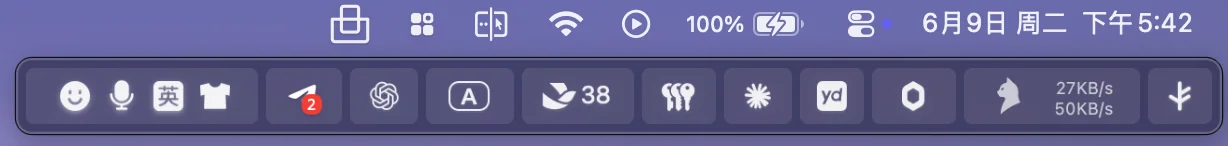 Tuck Shelf showing hidden menu bar icons below the macOS menu bar