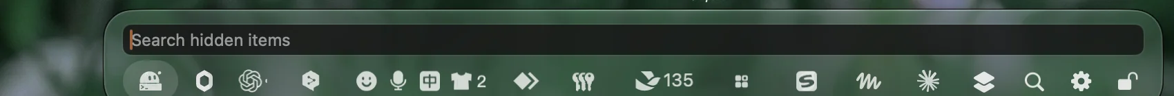 Tuck Shelf with the search row active above the icons