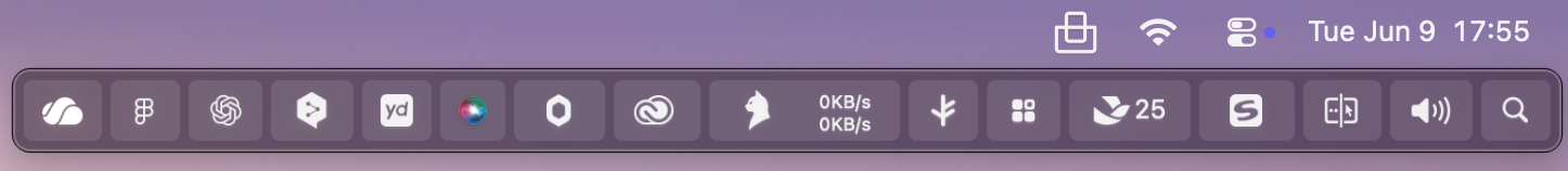 Tuck Shelf displaying menu bar icons below the menu bar